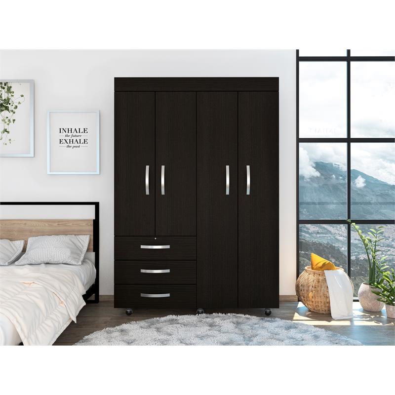 TUHOME Denver Mobile Armoire - Black  Engineered Wood - For Bedroom
