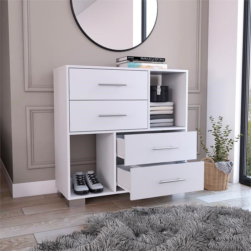 TUHOME Krista Dresser With Four Drawers - White Engineered Wood - For Bedroom