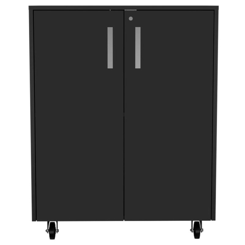 TUHOME Storage Cabinet With Four Casters - Black Engineered Wood - For Office