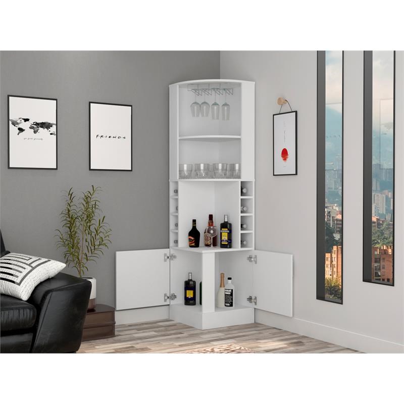 TUHOME Syrah Corner Bar Cabinet - White  Engineered Wood - For Living Room
