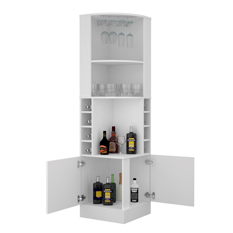 TUHOME Syrah Corner Bar Cabinet - White  Engineered Wood - For Living Room