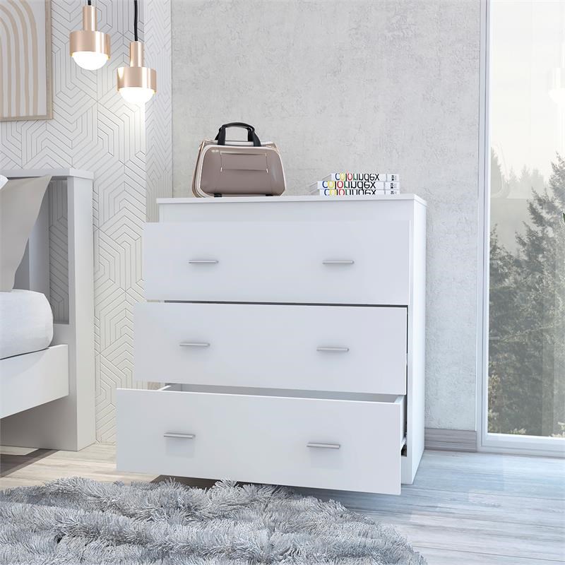 TUHOME Classic Three Drawer Dresser - White Engineered Wood - For Bedroom