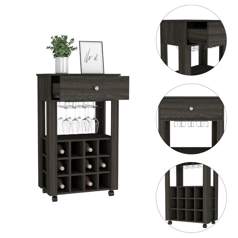 TUHOME Memphis Bar Cart - Espresso Engineered Wood - For Living Room