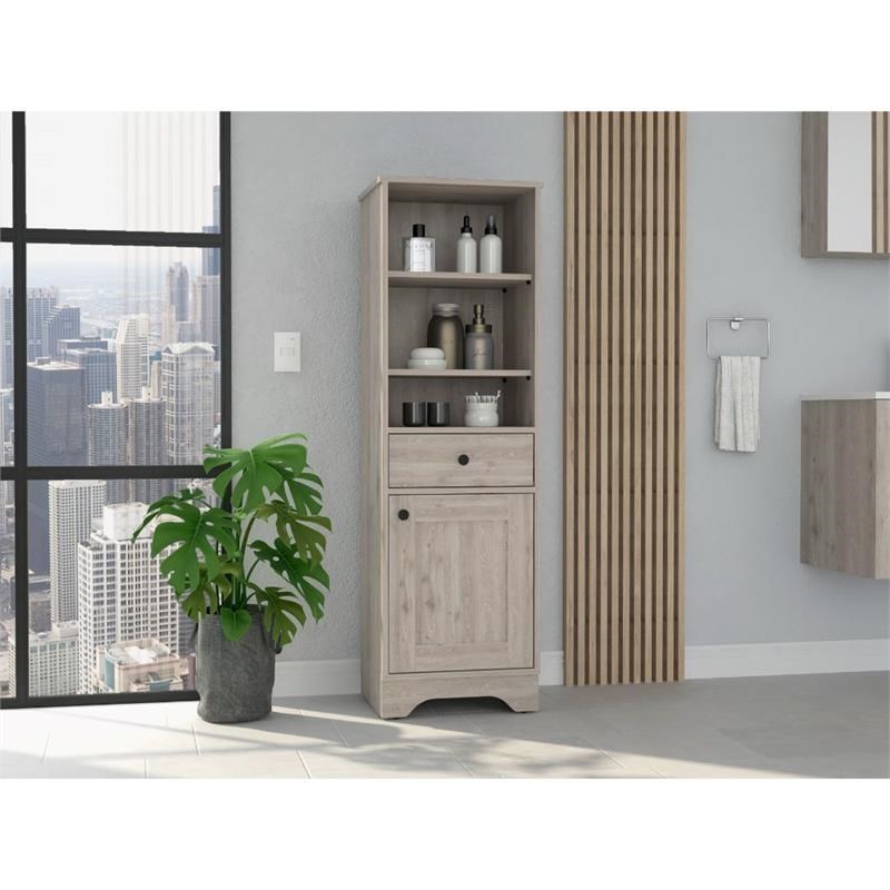 TUHOME St. Cloud Linen Cabinet - Light Grey  Engineered Wood