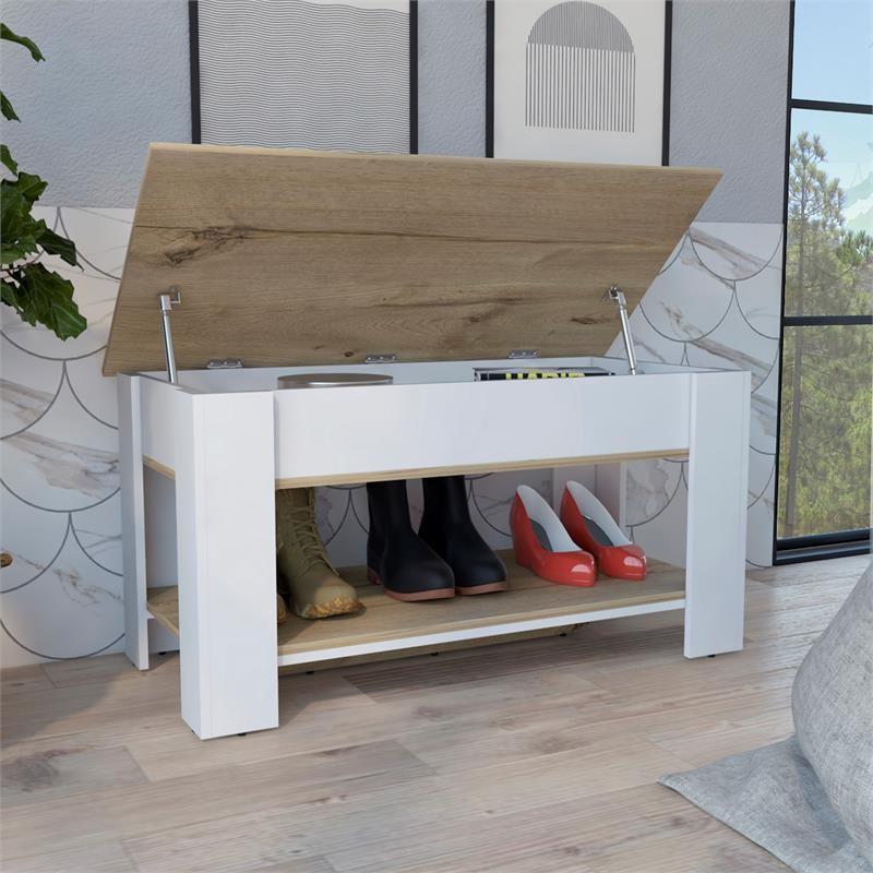 TUHOME Austin Storage Table - Light Oak-White Engineered Wood