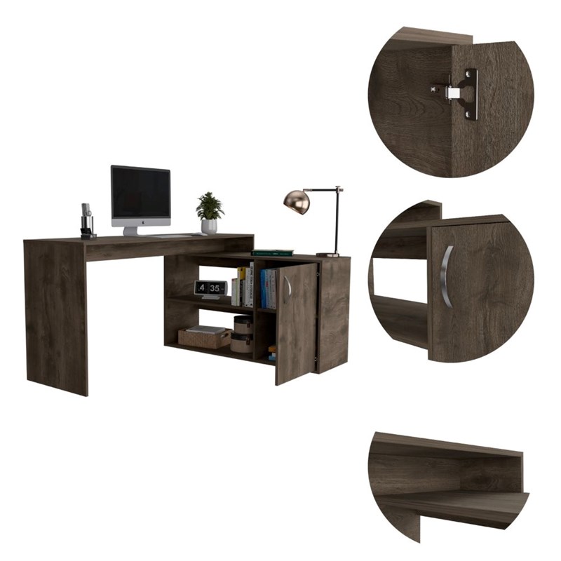 TUHOME Axis Desk With Cabinet - Brown Engineered Wood - For Office