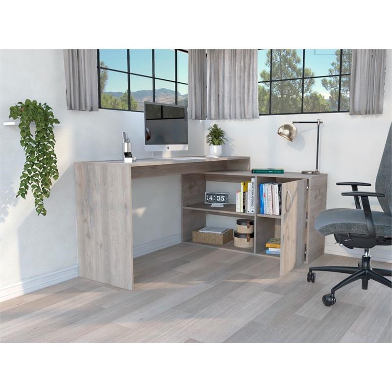 TUHOME Axis Desk With Cabinet - Gray Engineered Wood - For Office