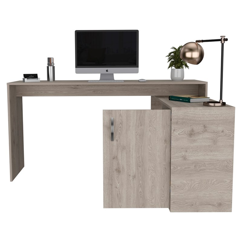 TUHOME Axis Desk With Cabinet - Gray Engineered Wood - For Office