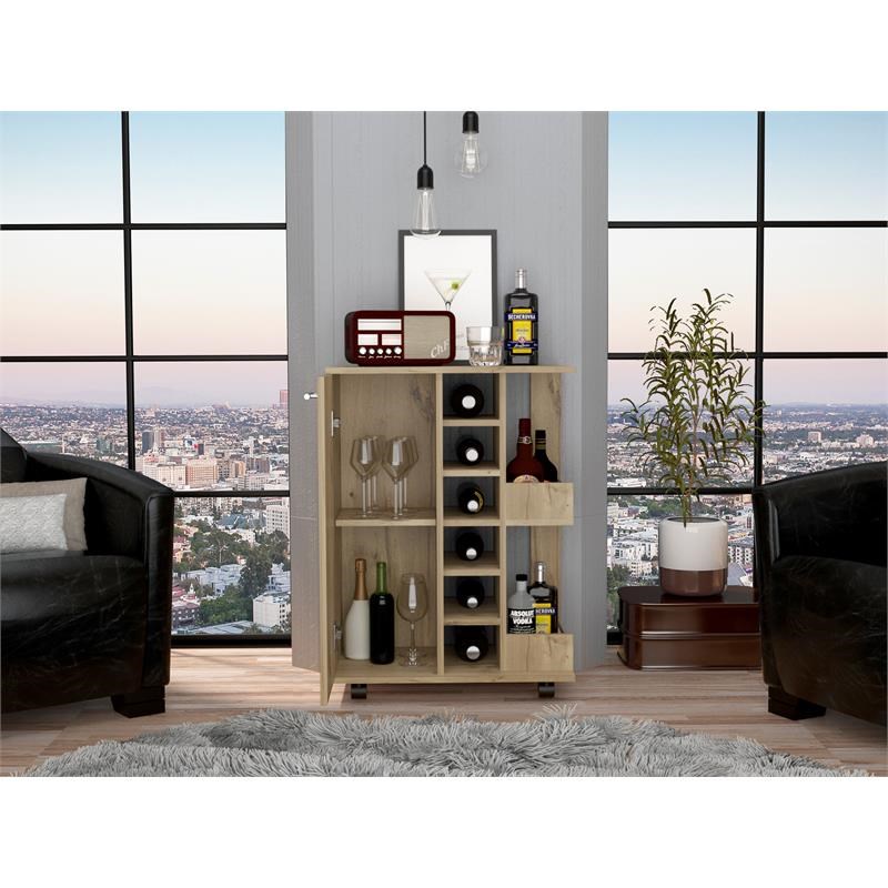 TUHOME Bar Cart - Light Oak  Engineered Wood - For Living room
