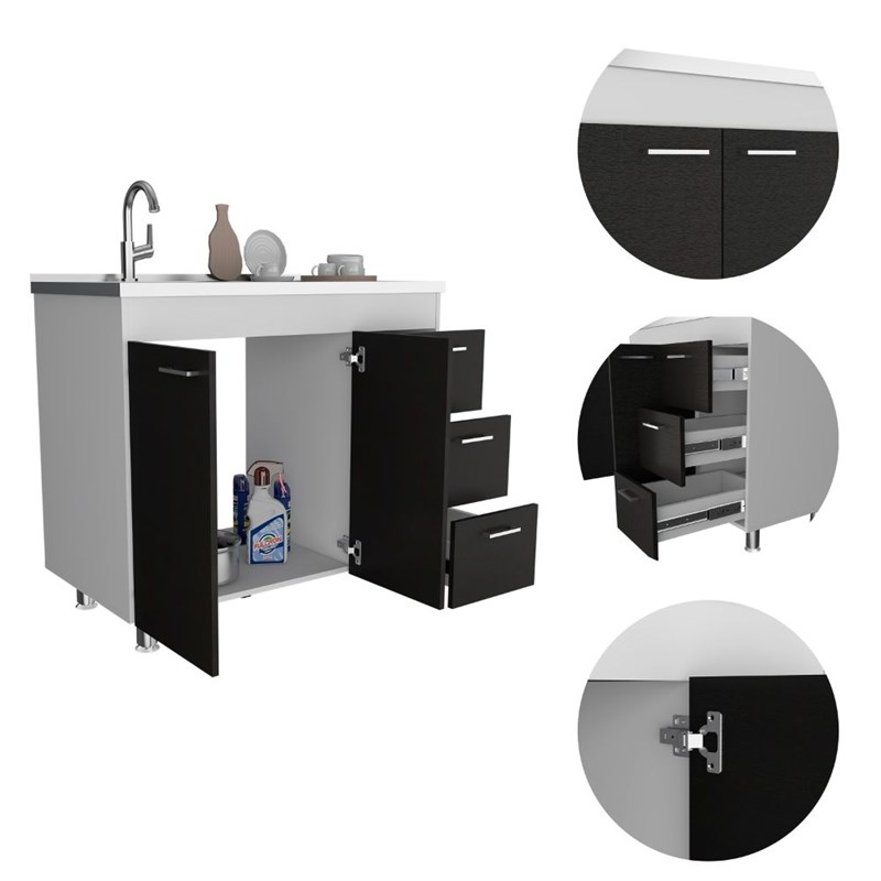 TUHOME Ferretti Base Cabinet - Color White+Black Engineered Wood