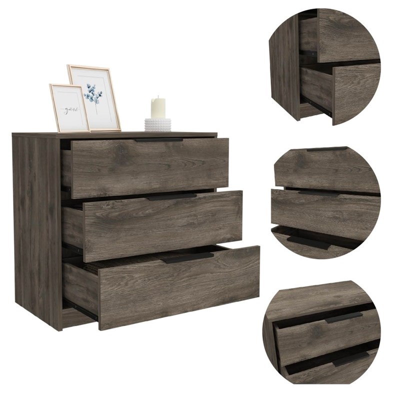 TUHOME Kaia 3 Drawers Dresser - Dark Brown - Engineered Wood -For Bedroom