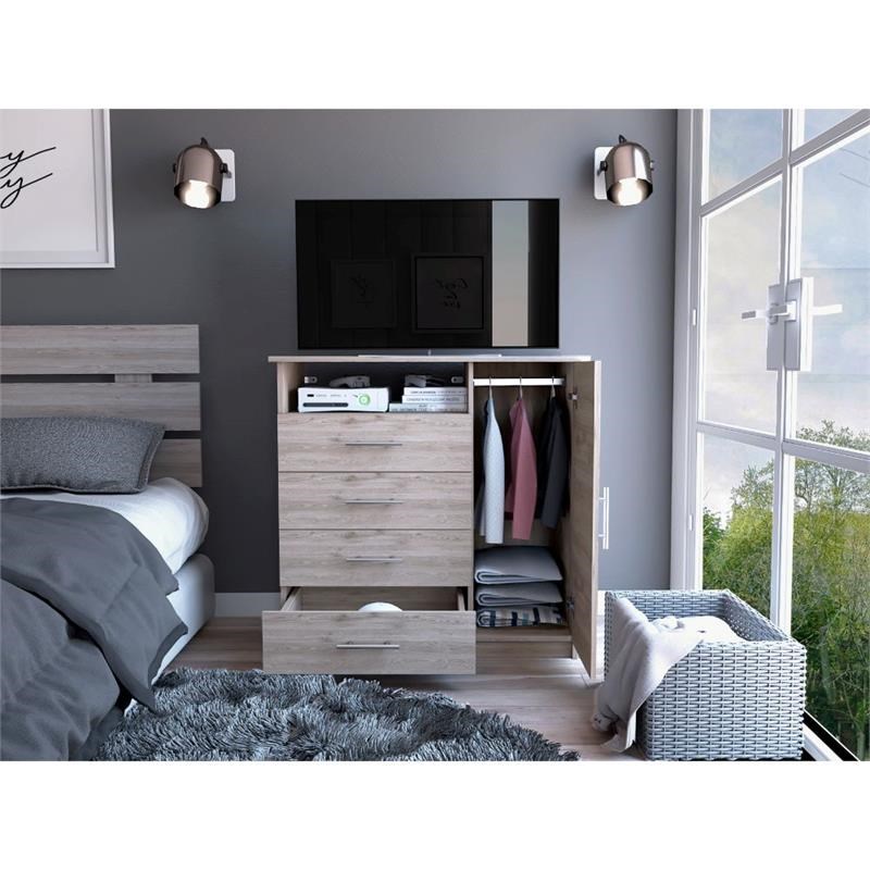 TUHOME Peru 4 Drawer Dresser - Light Gray Engineered Wood - For Bedroom