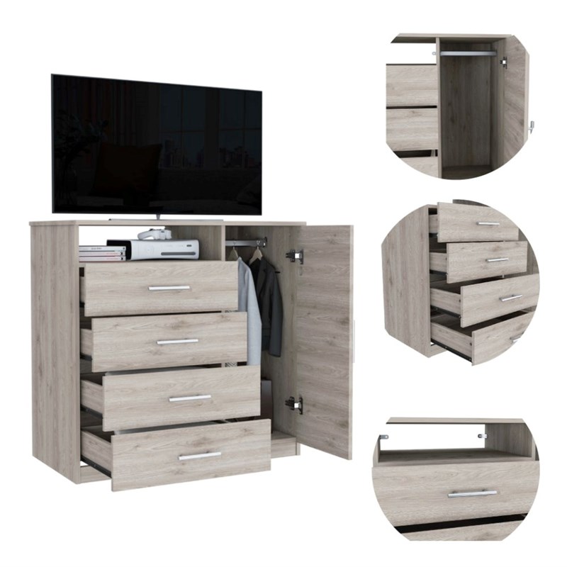 TUHOME Peru 4 Drawer Dresser - Light Gray Engineered Wood - For Bedroom