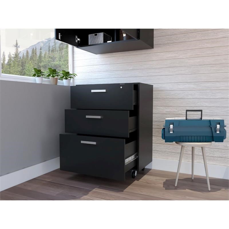 TUHOME Storage Cabinet - Drawer Base Cabinet - Soft Black Engineered Wood