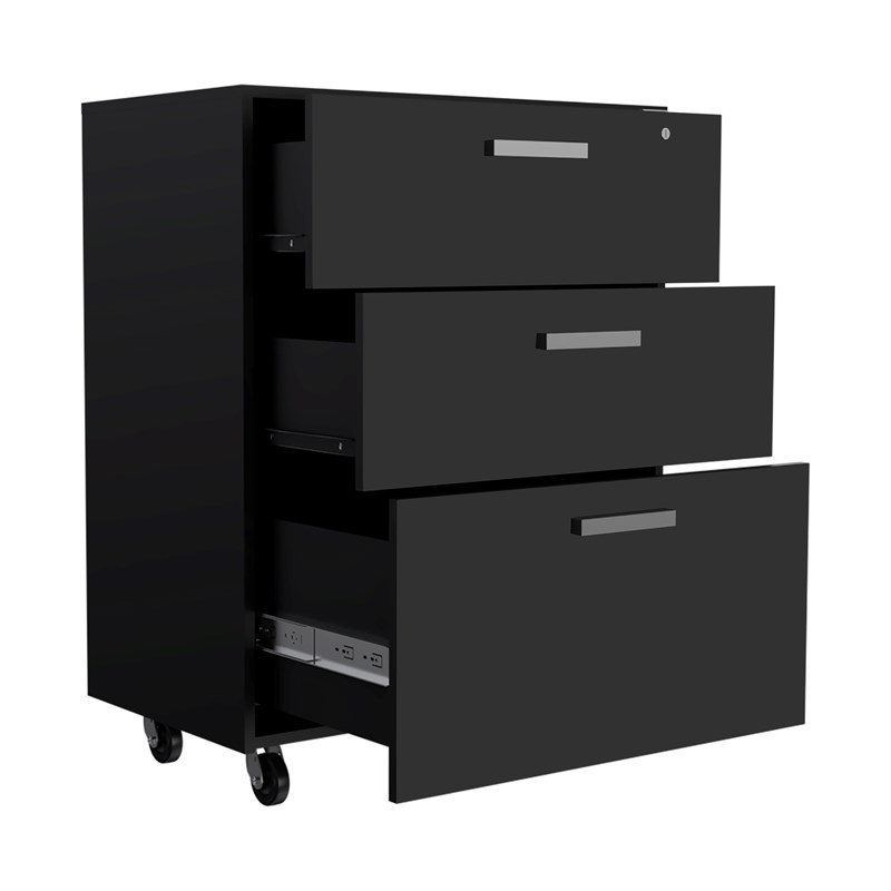 TUHOME Storage Cabinet - Drawer Base Cabinet - Soft Black Engineered Wood