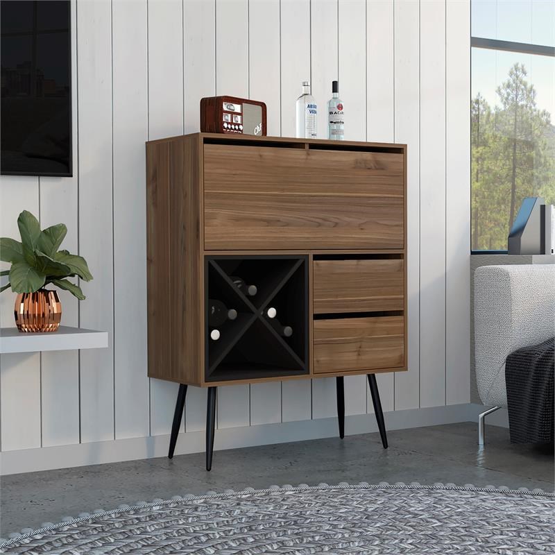 TUHOME Prunus Bar Cabinet - Brown Engineered Wood - For Living Room