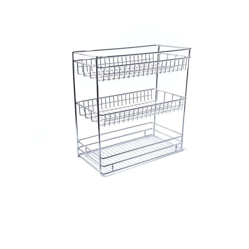 TUHOME silver metal Kitchen Cabinet Pull Out Basket 3 Tier Sliding Organizer