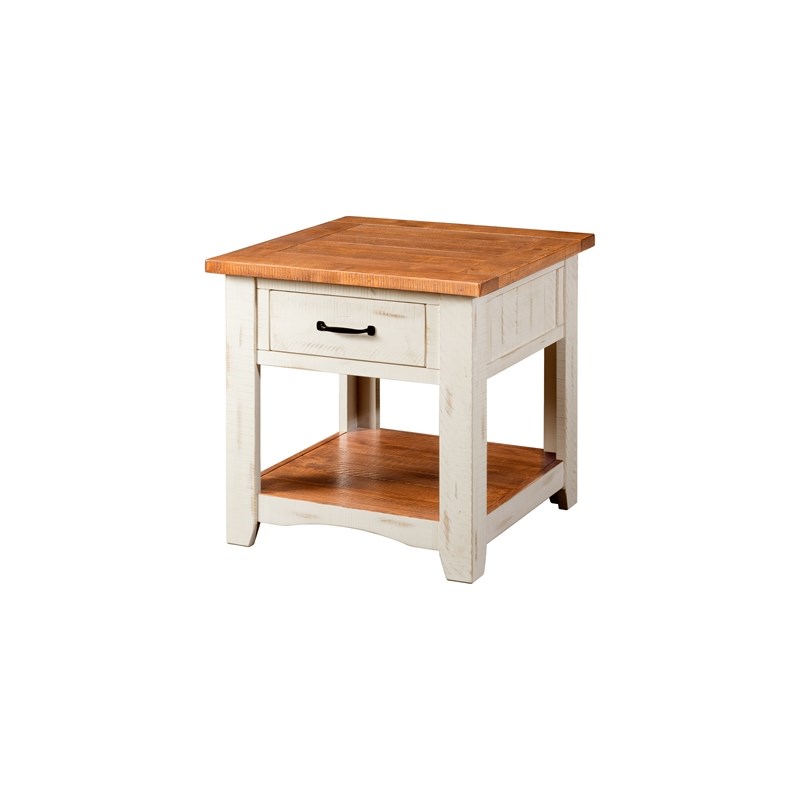 Martin Svensson Home Rustic Wood 1 Drawer End Table Antique White and