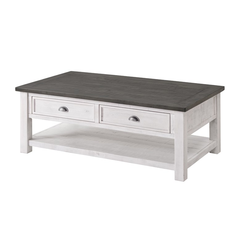 Martin Svensson Home Monterey Solid Wood 2 Drawer Coffee Table White and Gray