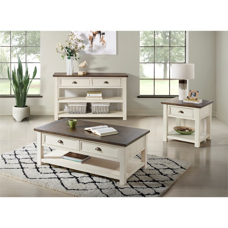 Martin Svensson Home Monterey Wood 2 Drawer Coffee Table Cream White And Brown 890626