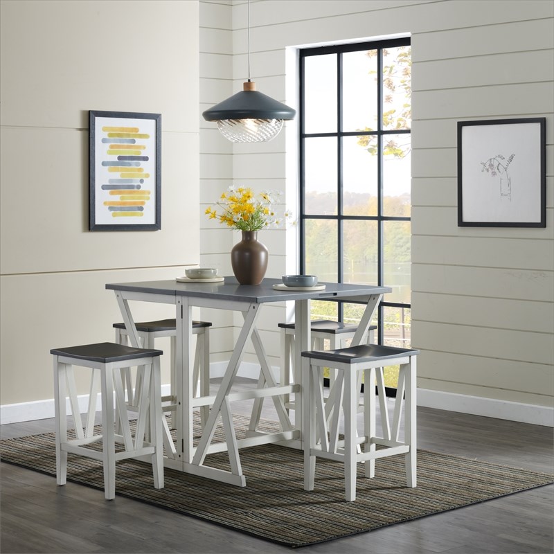 Martin Svensson Home Del Mar 5 Piece Table and Stool Set White and Grey