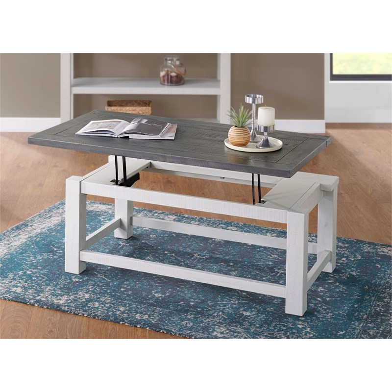Space Saver White Stain and Grey Solid Wood Lift Top Coffee Table