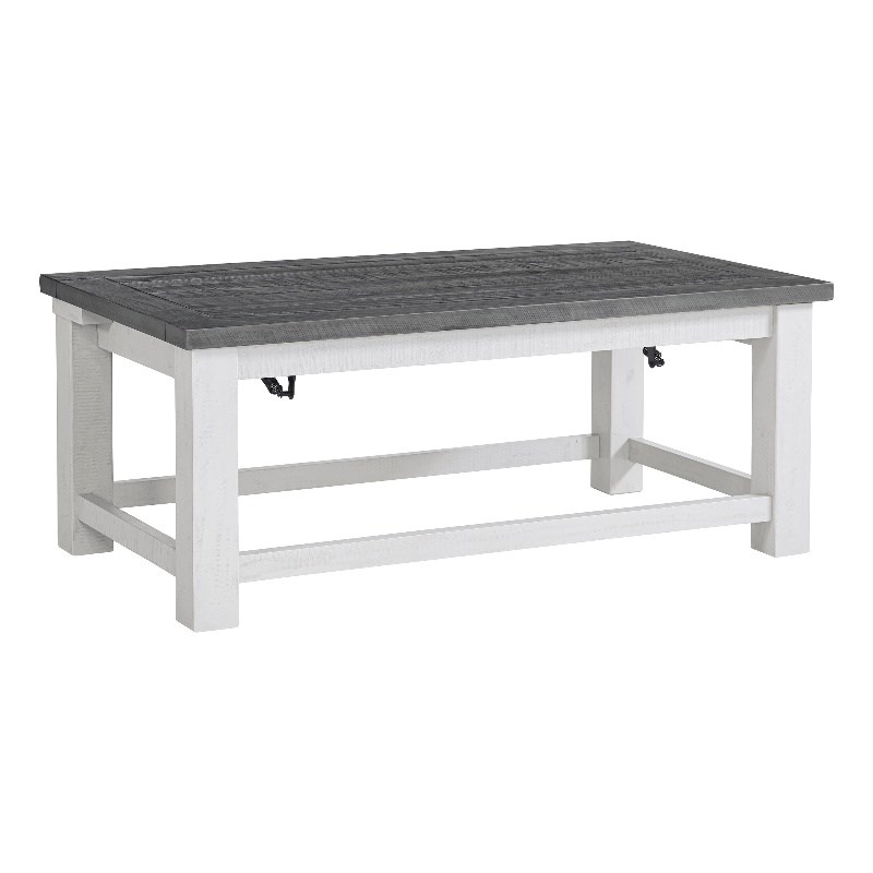 Space Saver White Stain and Grey Solid Wood Lift Top Coffee Table