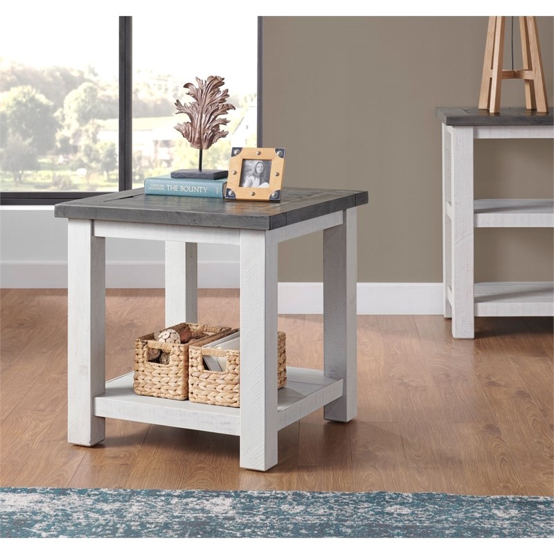 Martin Svensson Home Space Saver White Stain and Grey Solid Wood End Table