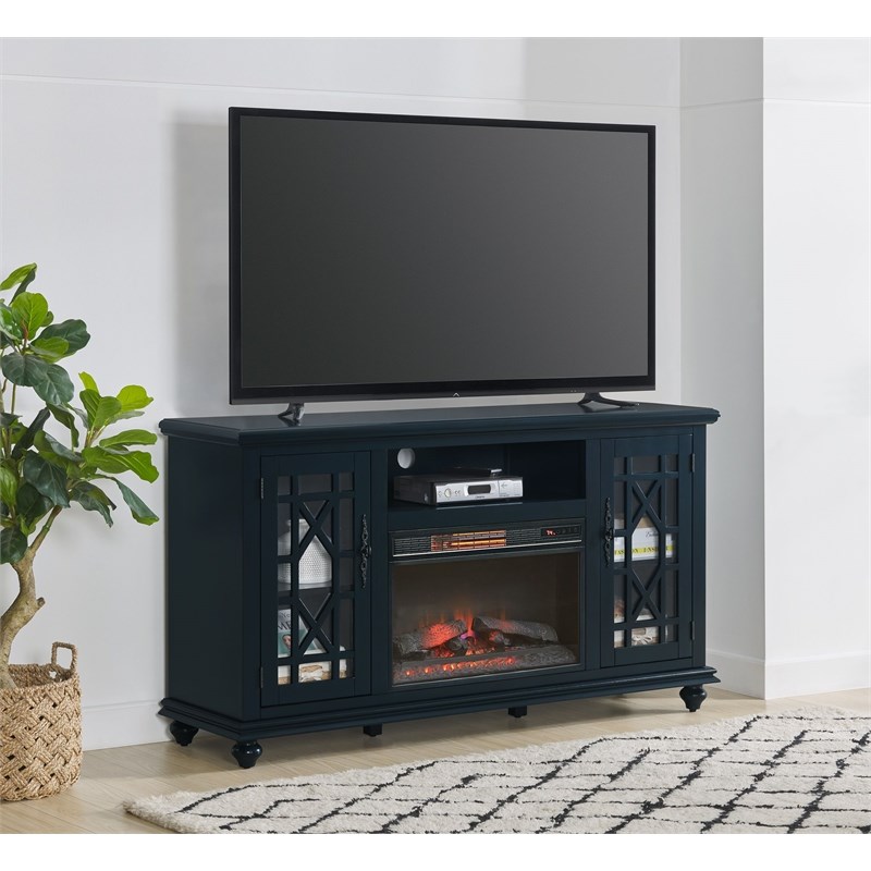 Martin Svensson Home Elegant 2 Door Catalina Blue 63" TV Stand with Fireplace Homesquare