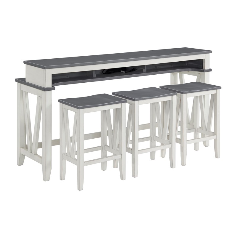 Del Mar Antique White and Gray Console Bar Table and Stool Set