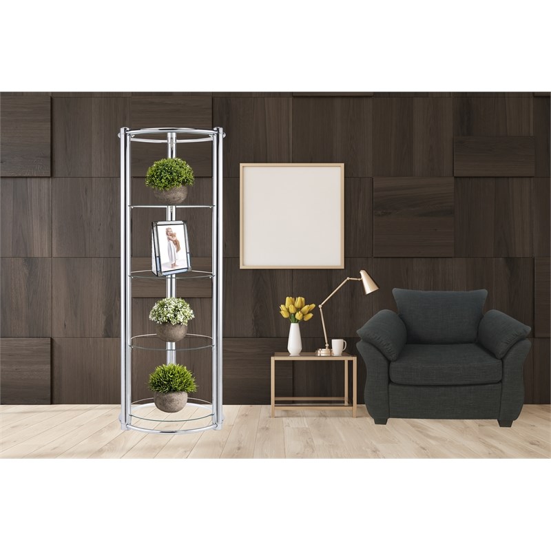 New Spec Contemporary Glass Display Shelf in Chrome | Homesquare