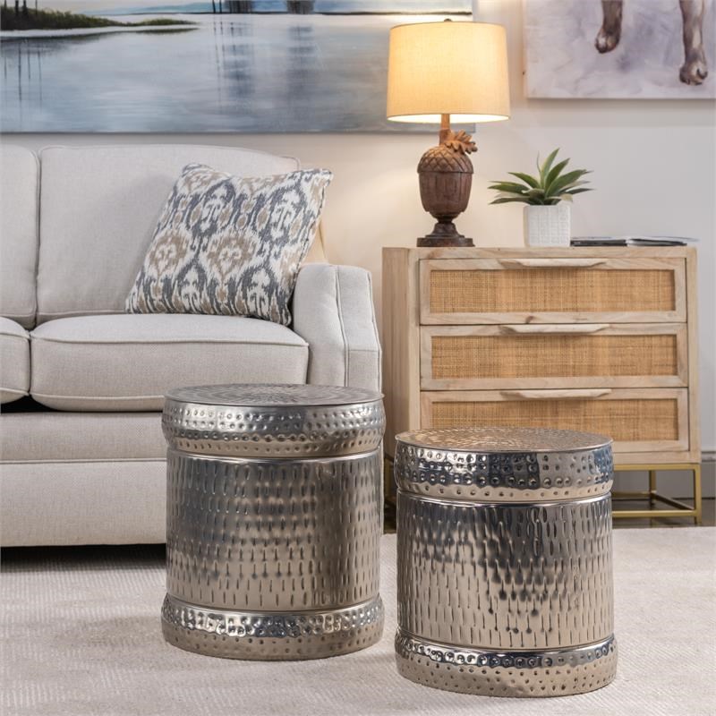 Crestview Collection Preston Set of 2 Metal Outdoor Stools in Silver