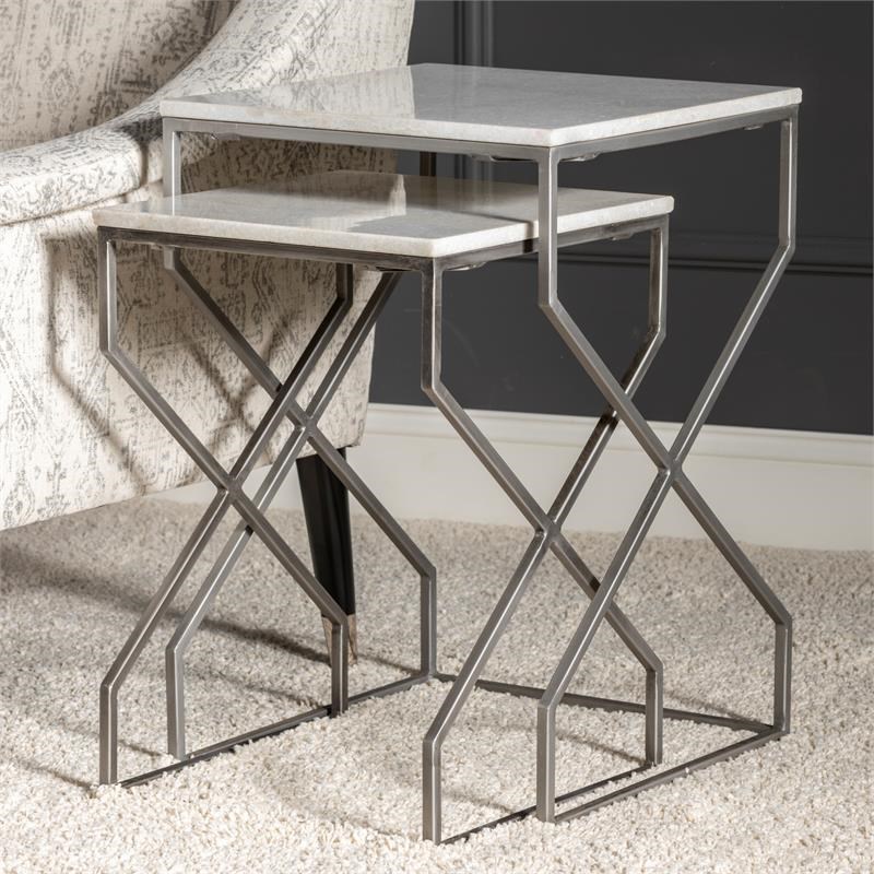 Evolution by Crestview Collection Marble Nested Tables in Gray
