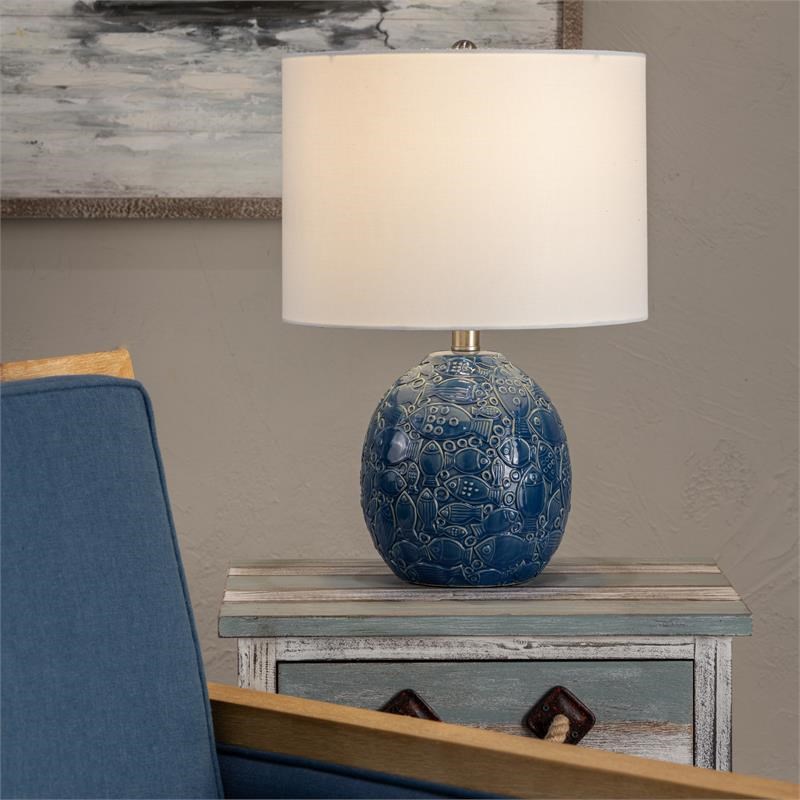 Evolution by Crestview Collection Tide Ceramic Fish Lamp in Blue