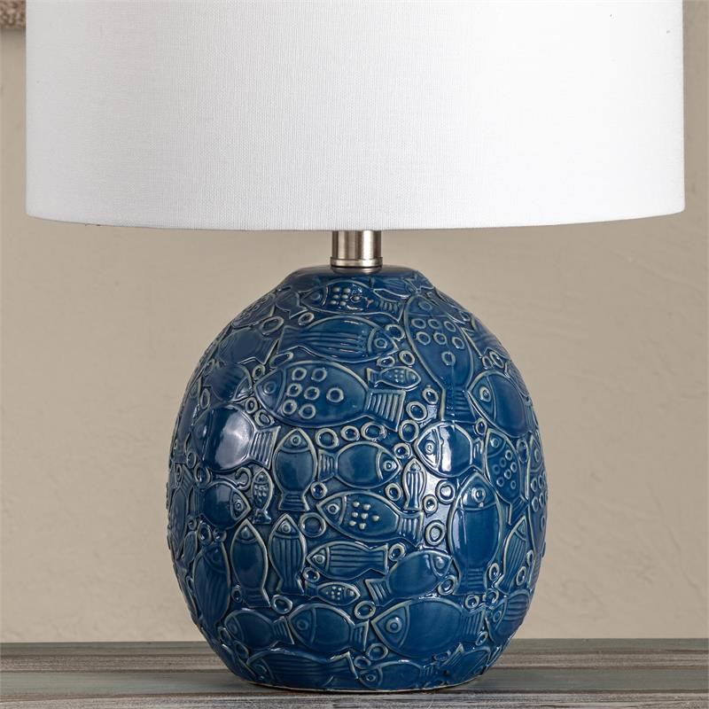 Evolution by Crestview Collection Tide Ceramic Fish Lamp in Blue