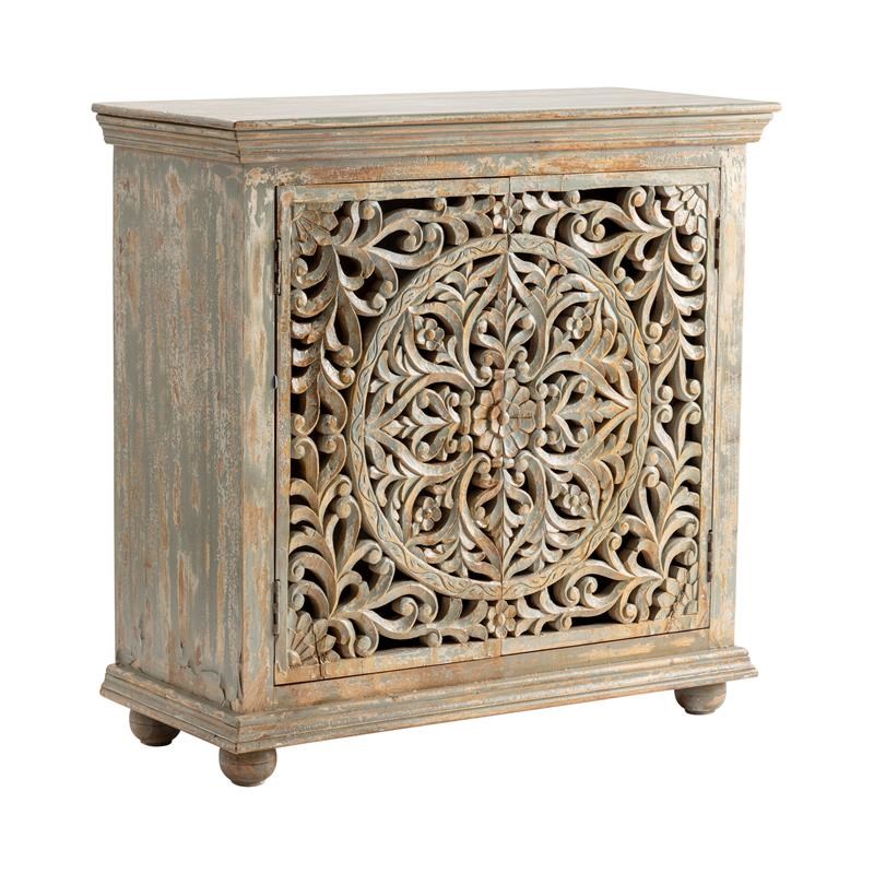 Bengal Manor Mango Wood Carved 2 Door Cabinet Gray | Homesquare