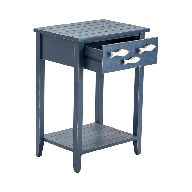 nautical navy 1 drawer accent table w fish hardware blue wood - cvfzr3562