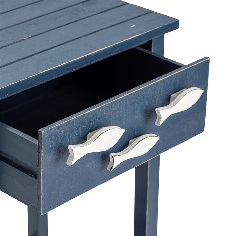 nautical navy 1 drawer accent table w fish hardware blue wood cvfzr3562