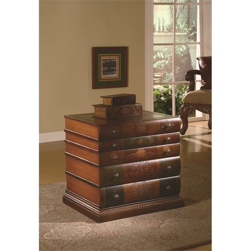 Library 5 Drawer Chest Brown Wood 23.25x19.5x26.75 Traditional Style