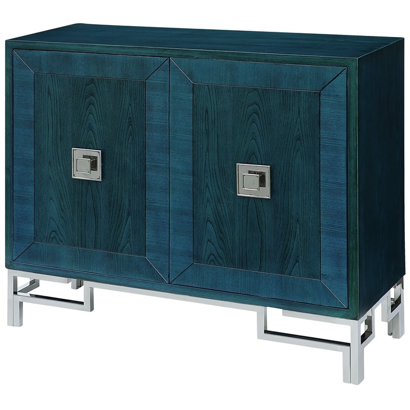 Cobalt Blue 2 Door Cabinet Brushed Nickel Hardware Blue Wood | Homesquare