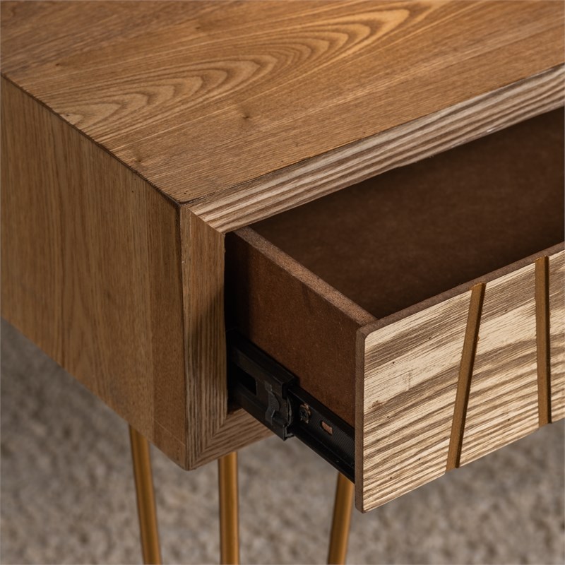 Linna Wood and Gold Metal Desk 44 x 20 x 30 Contemporary Style | Homesquare