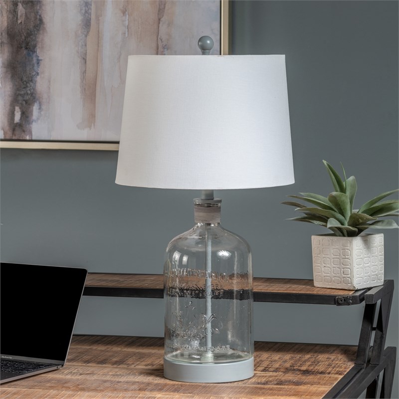 Evolution by Crestview Collection Veda Glass Mason Jar Table Lamp in Gray
