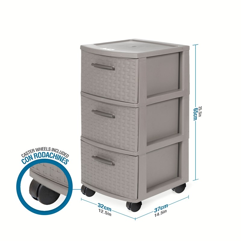 MQ INFINITY 3-Drawer Rolling Storage Cart in Taupe