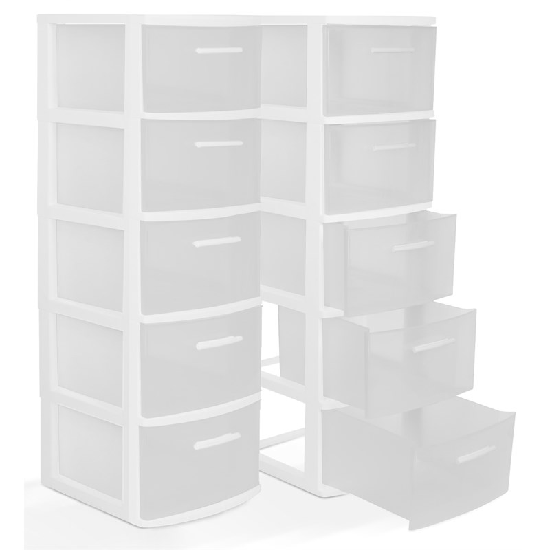 MQ Eclypse 5-Drawer Plastic Storage Unit with Clear Drawers in White (2 Pack)