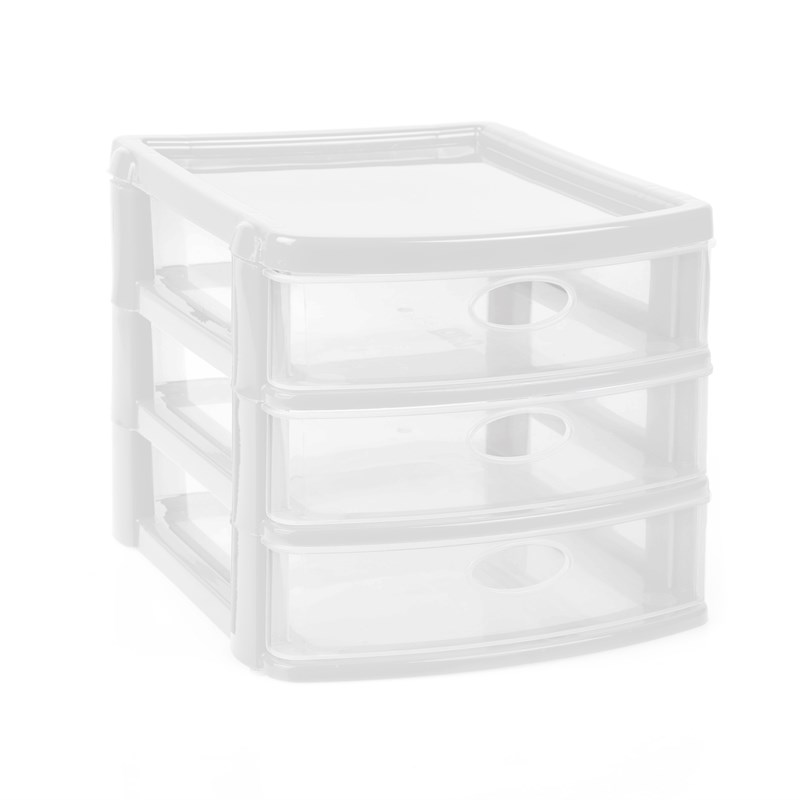MQ 3-Drawer Plastic Storage Unit in White with Clear Drawers (6 Pack)