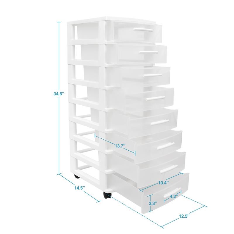 MQ Eclypse 8-Drawer Rolling Storage Cart in White