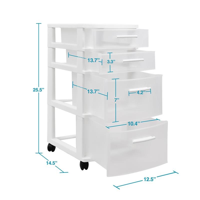 MQ Eclypse 4-Drawer Rolling Storage Cart in White