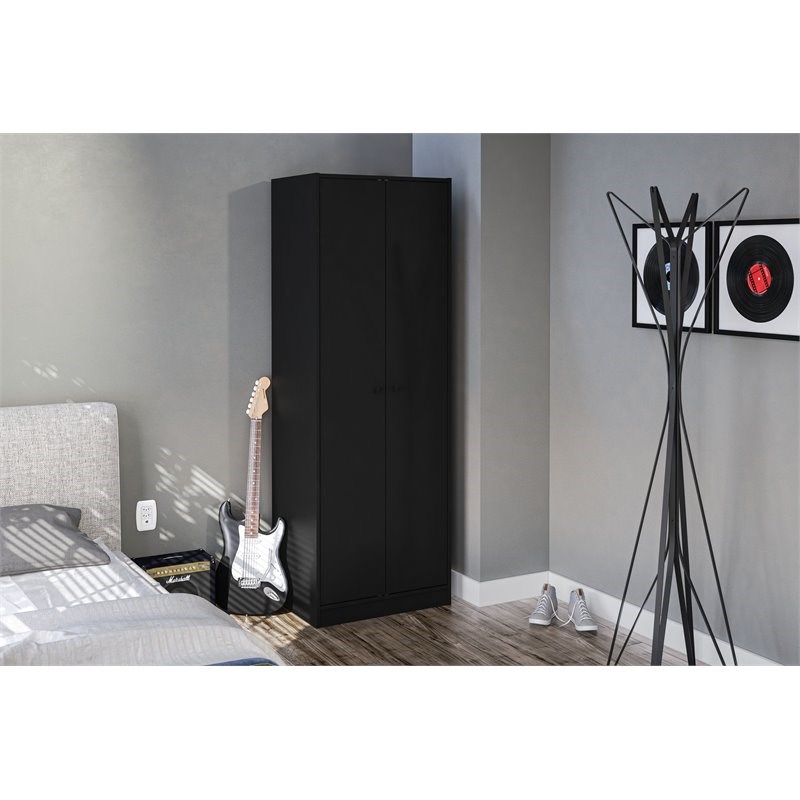 Polifurniture Denmark Engineered Wood 2-Door Bedroom Wardrobe in Black
