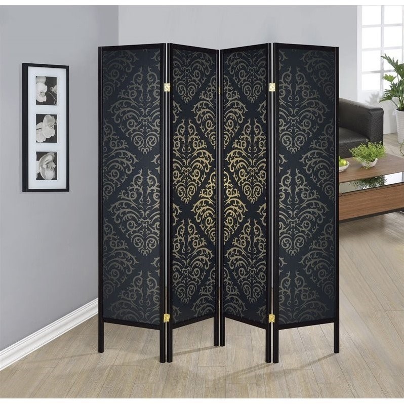 Stonecroft Hayes 4 Panel Folding Screen in Black and Gold