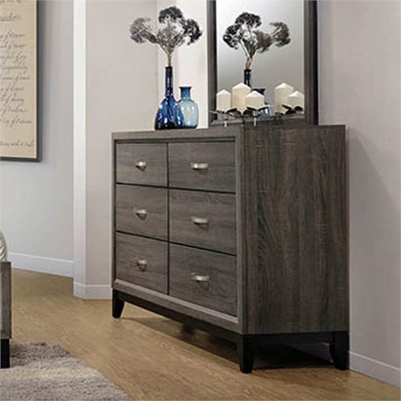 Stonecroft Furniture Sunset Avenue 6 Drawer Double Dresser in Gray Oak and Black